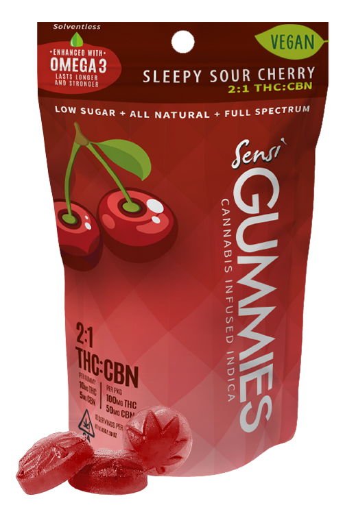 Sleepy Sour Cherry 2:1 Thc:Cbn Vegan Gummies 100mg Thc - Sensi Chew ...