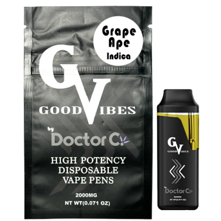 Good Vibes Vape Grape Ape 2g Indica | Buy Recreational Decatur, IL | Mystic  Greenz